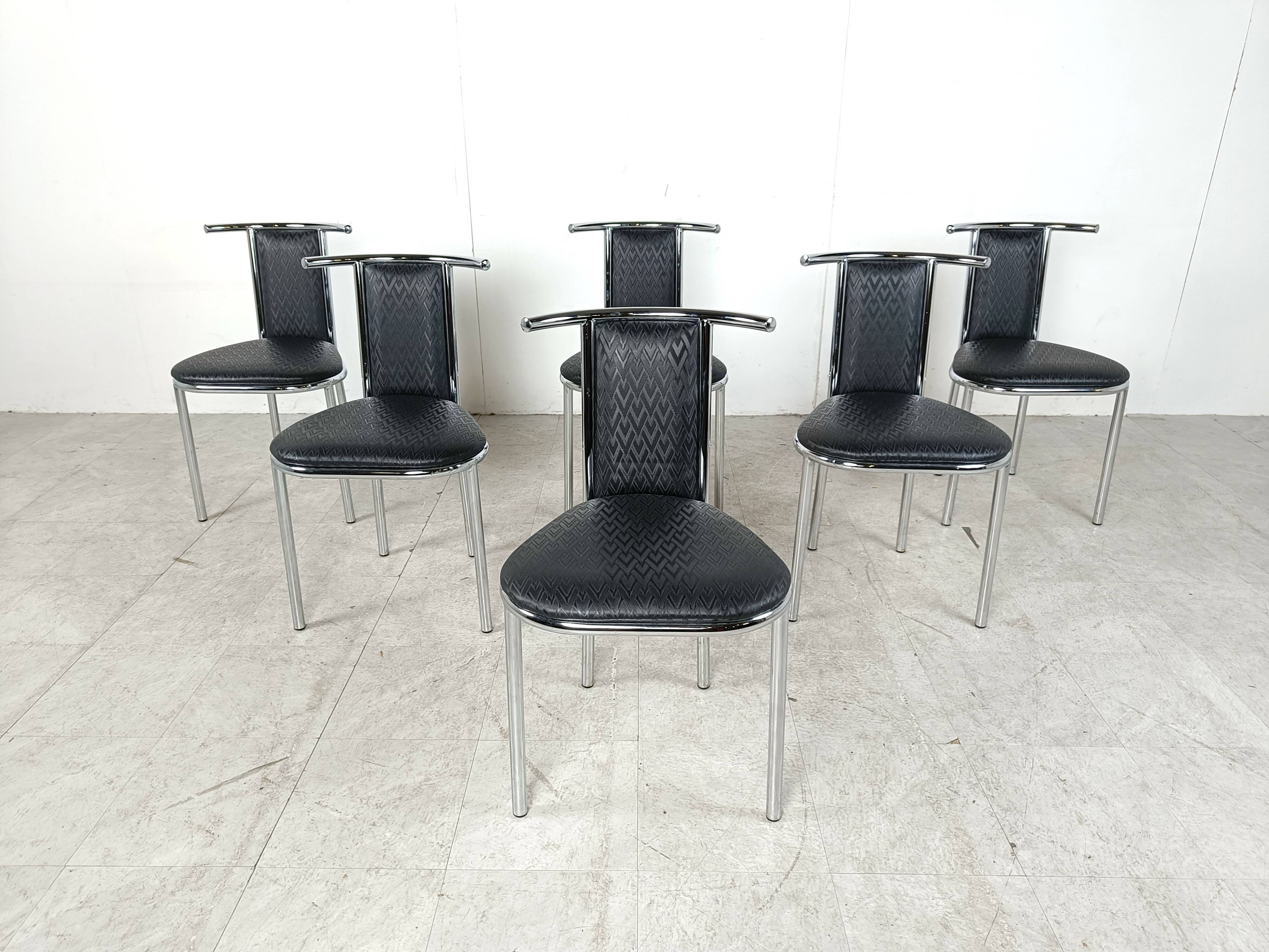Vintage chrome postmodern dining chairs, 1980s