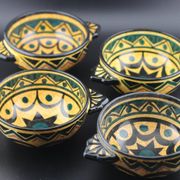 Earthenware Bowls St Jean de Bretagne Set of 4 Hand Decorated Geometric Black