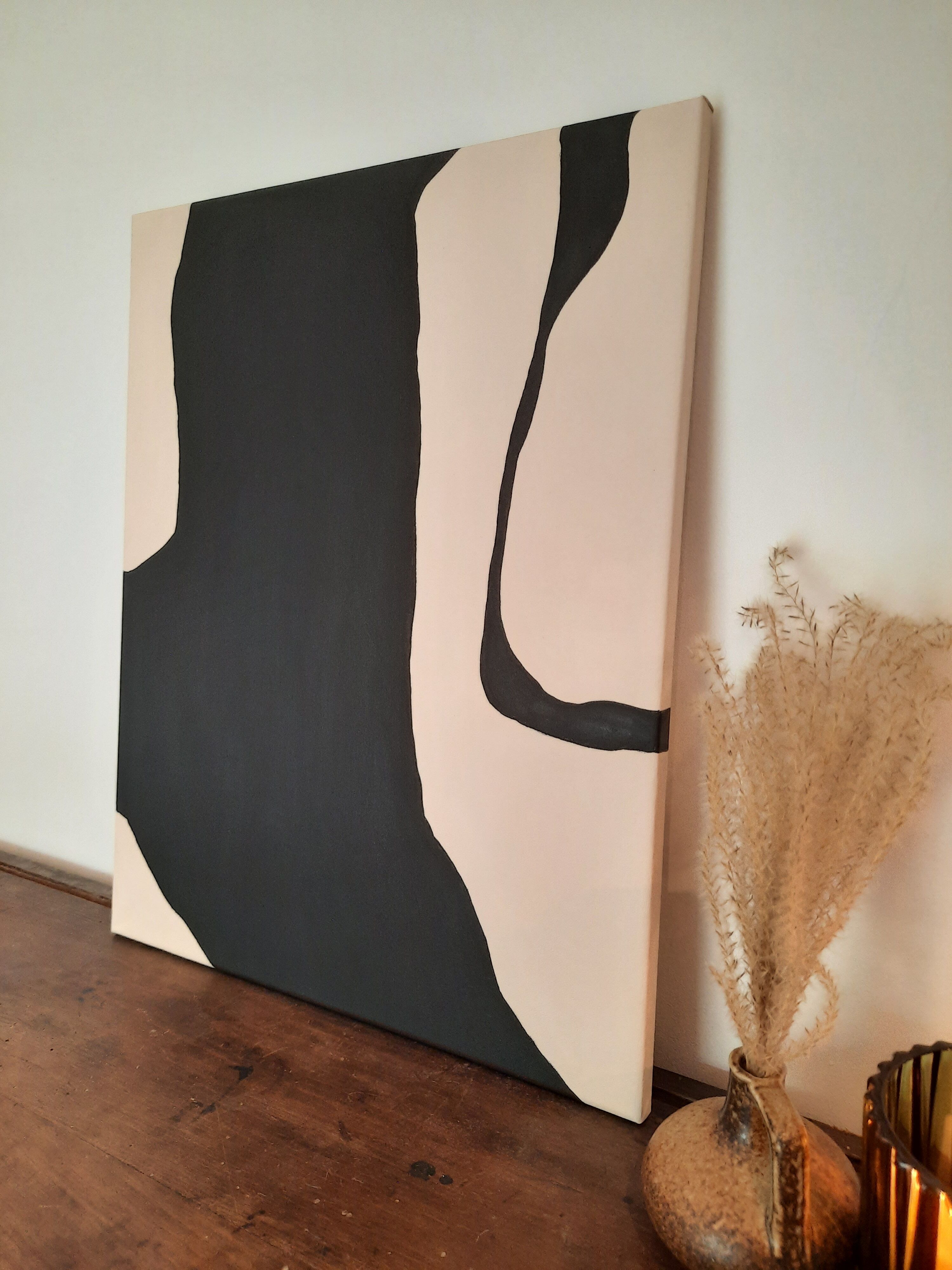 Beige and black abstract painting