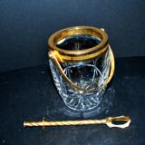 Vintage gold cut crystal ice bucket - ice cube pot + tongs CRISTAL AG