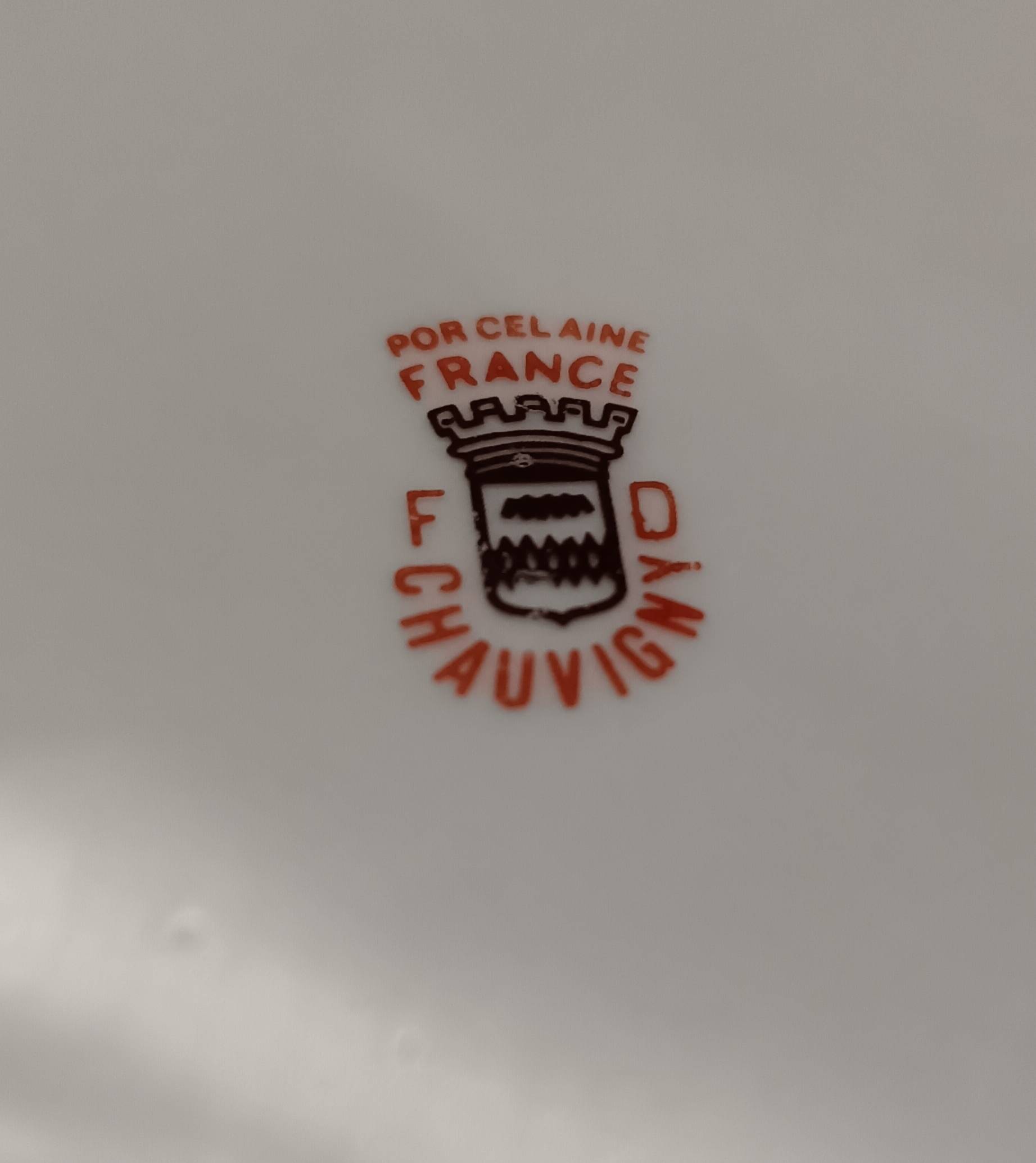 White porcelain soup tureen FD Chauvigny France, forget-me-not motif