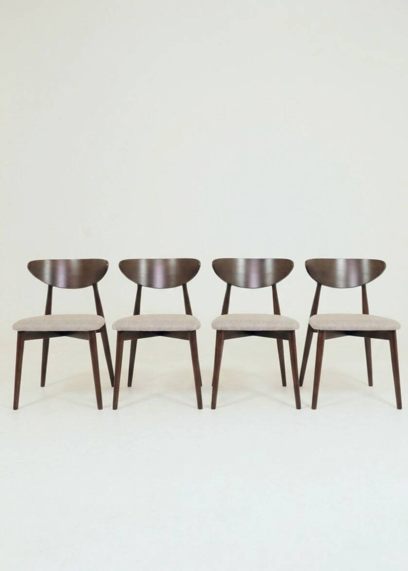 Set of 4 Modern Beech Wood Dining Chair, Herringbone red fabric