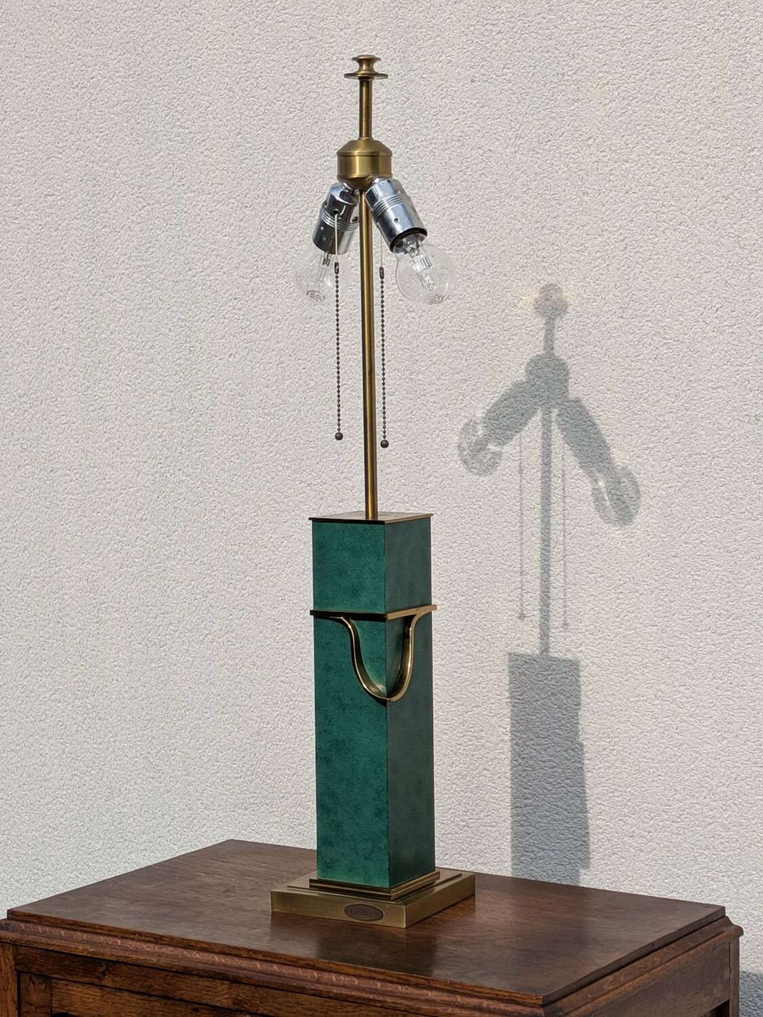 Pied de lampe vintage Jean Roche, 1980, laiton & vert