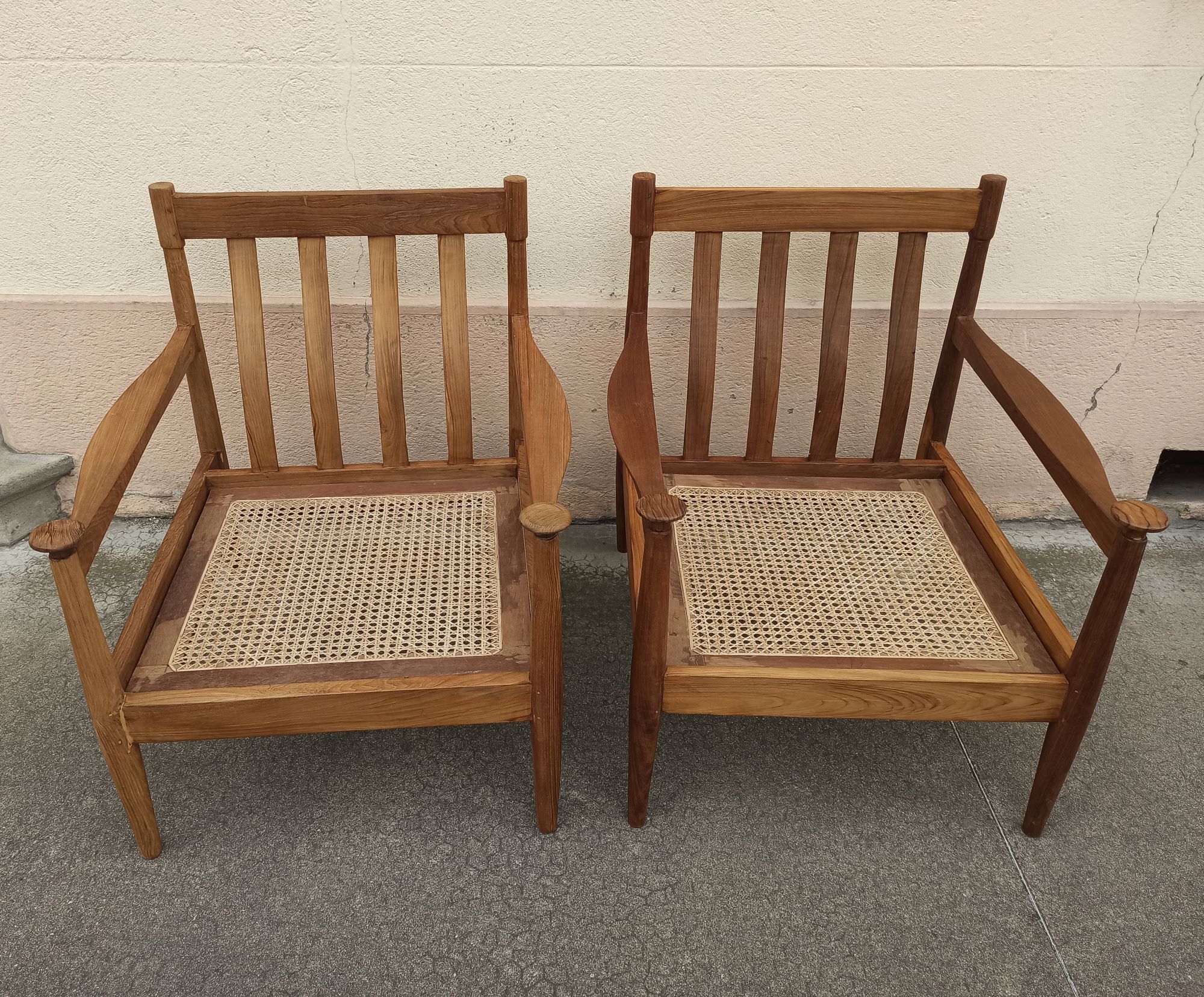 Pair of scandinavian armchairs 50s solid teak