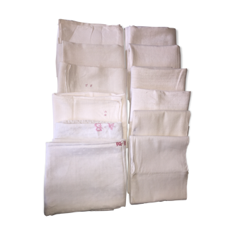 Lot de 12 nappes lin-coton anciennes