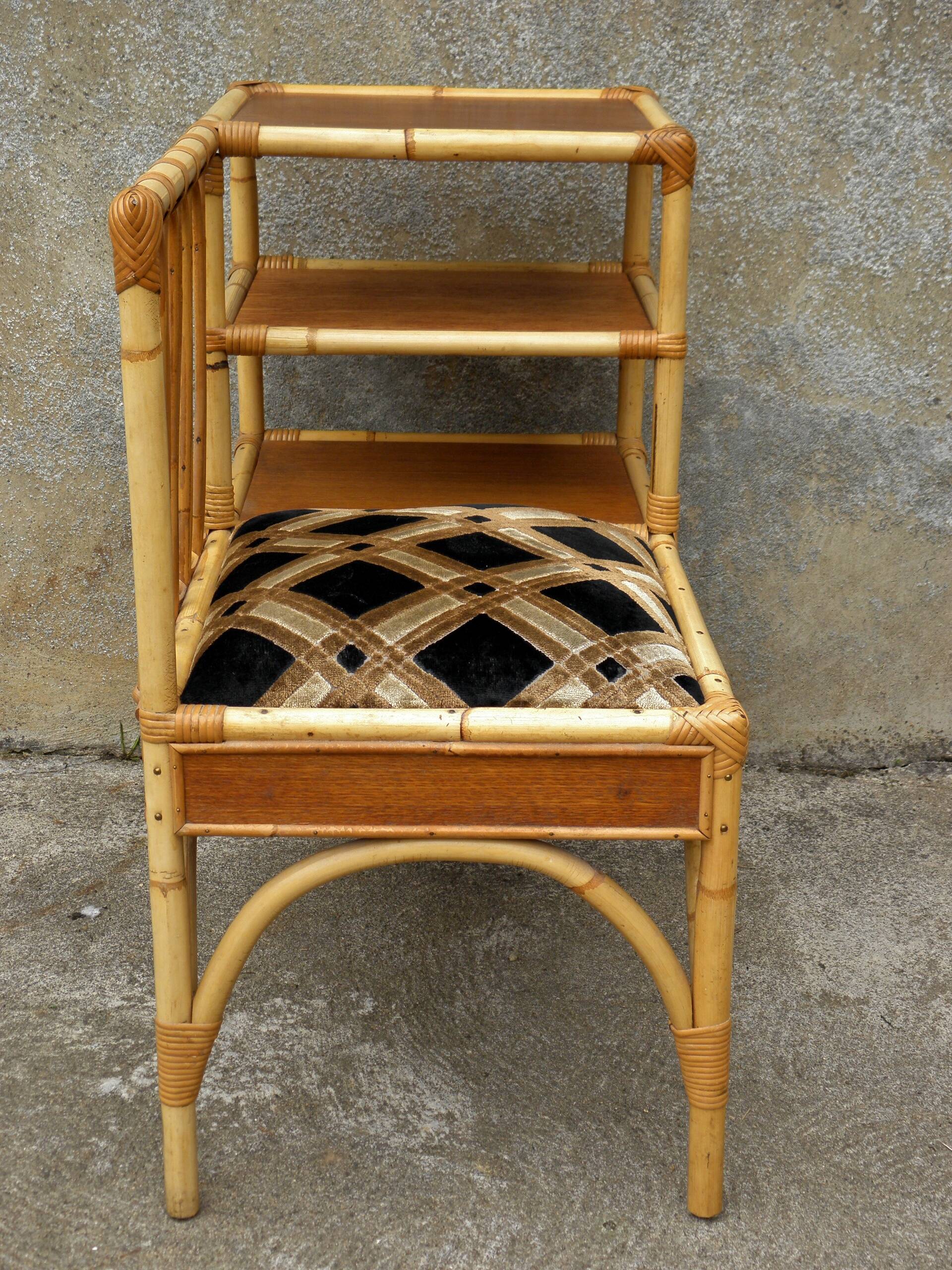70s rattan telephone bench