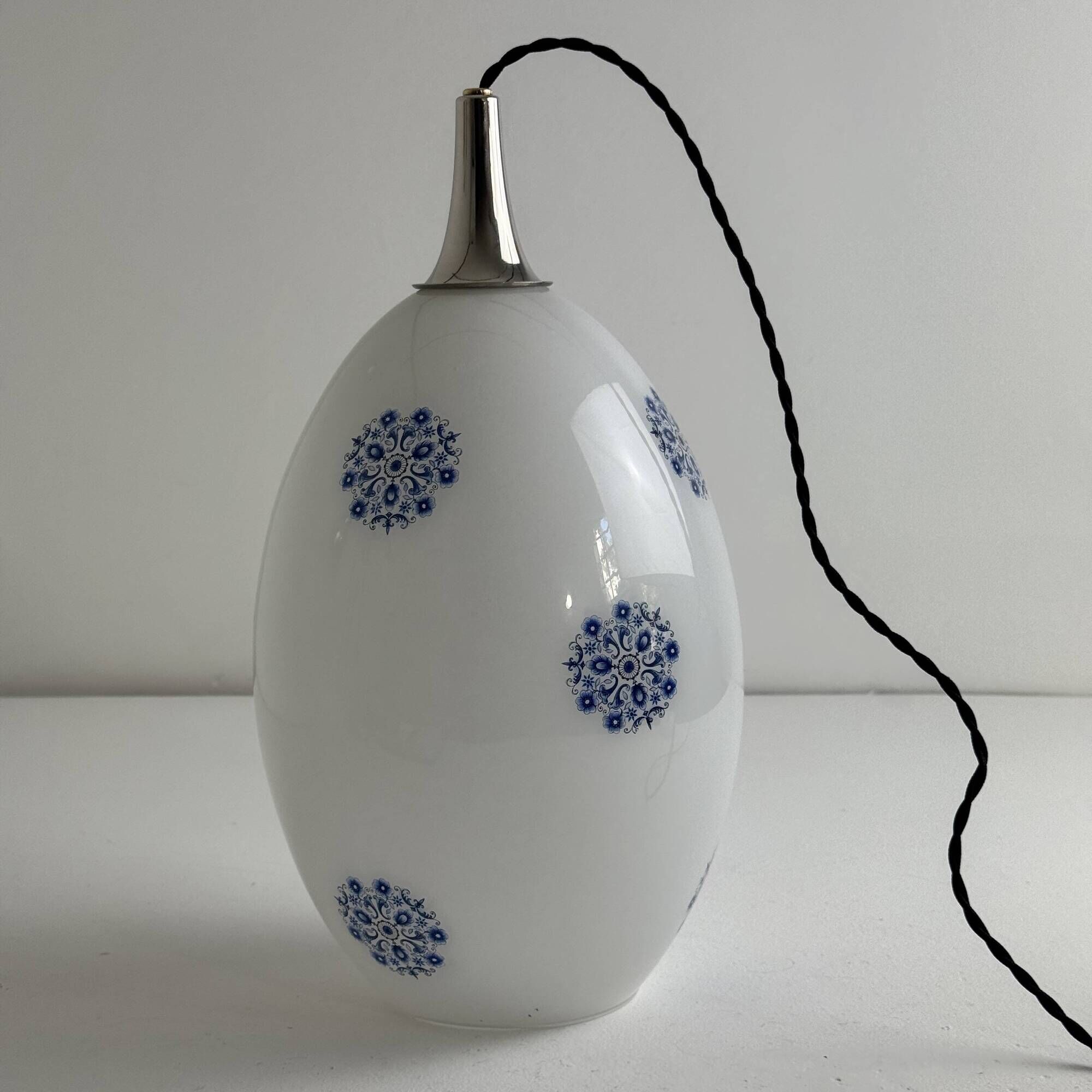 Old large ovoid suspension 1970 in vintage opaline