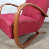 Chaises longues en bois courbé avec table basse par Jindřich Halabala, années 1930, lot de 3