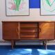 60s teak row, two sliding doors