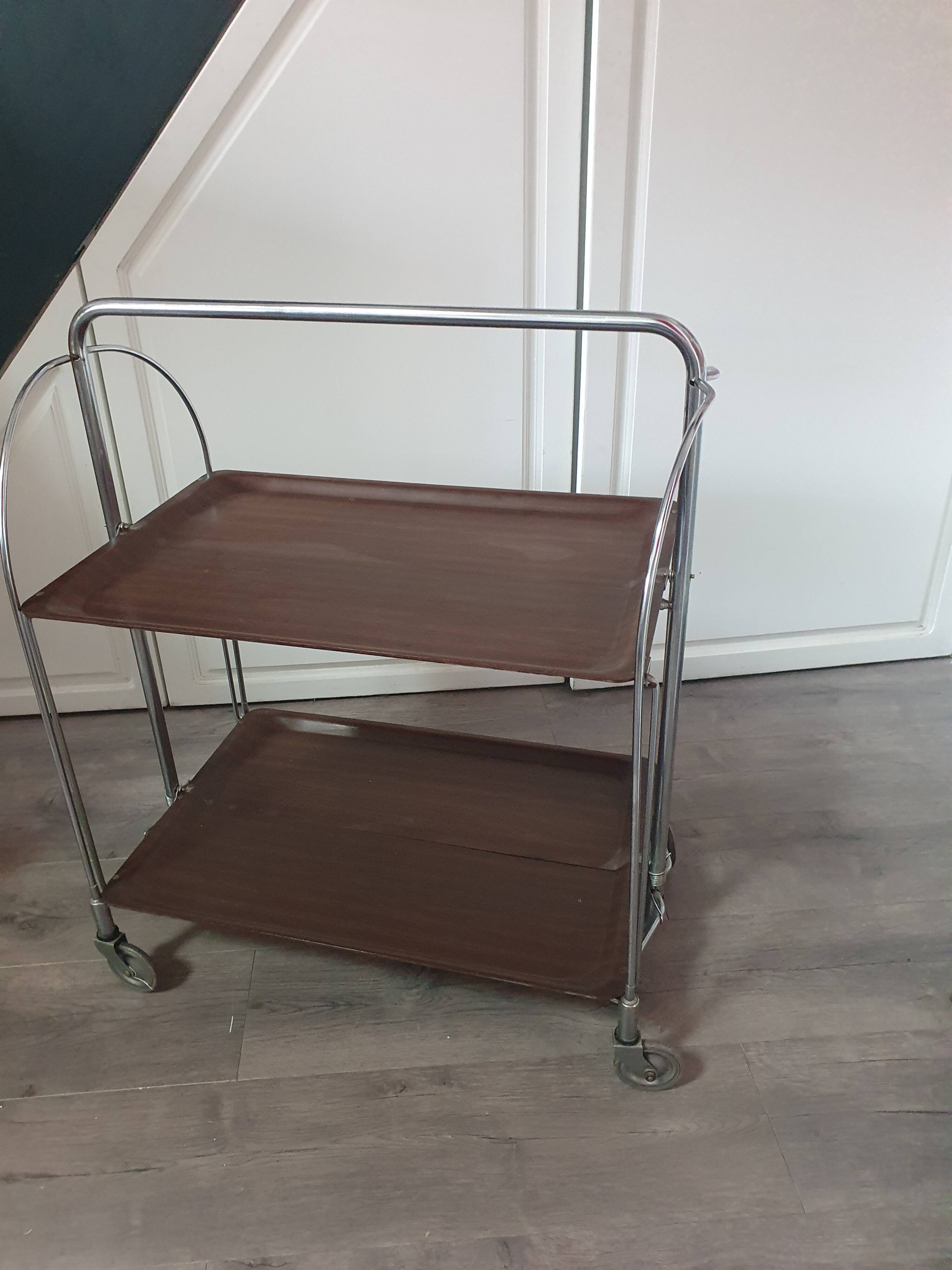 Folding table trolley on wheels from the 70s made by Bremshey Gerlinol in Germany.