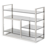 Vintage TV or HiFi cabinet. Brushed stainless steel and smoked glass. France, 1970s