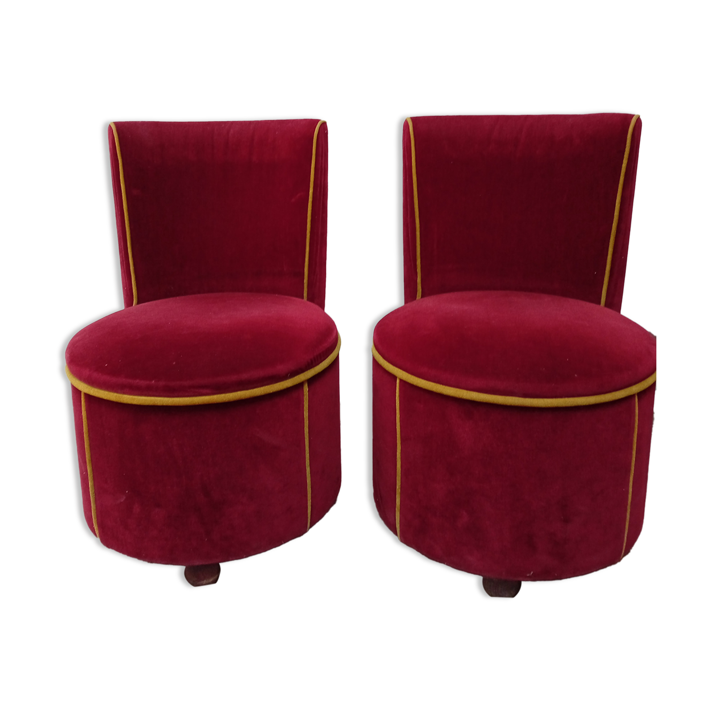 Pair of cabaret armchairs red velvet gold border