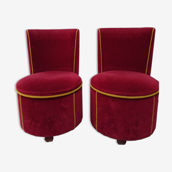 Paire de fauteuils de cabaret velours rouge liserai doré