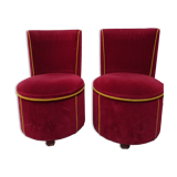 Pair of cabaret armchairs red velvet gold border