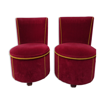 Pair of cabaret armchairs red velvet gold border