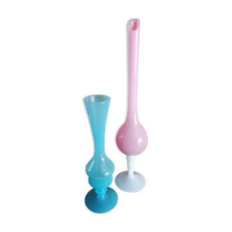 Pair of soliflores in pink and blue opaline