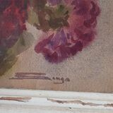 Shabby watercolor frame "Bouquet of zinnias" signed
