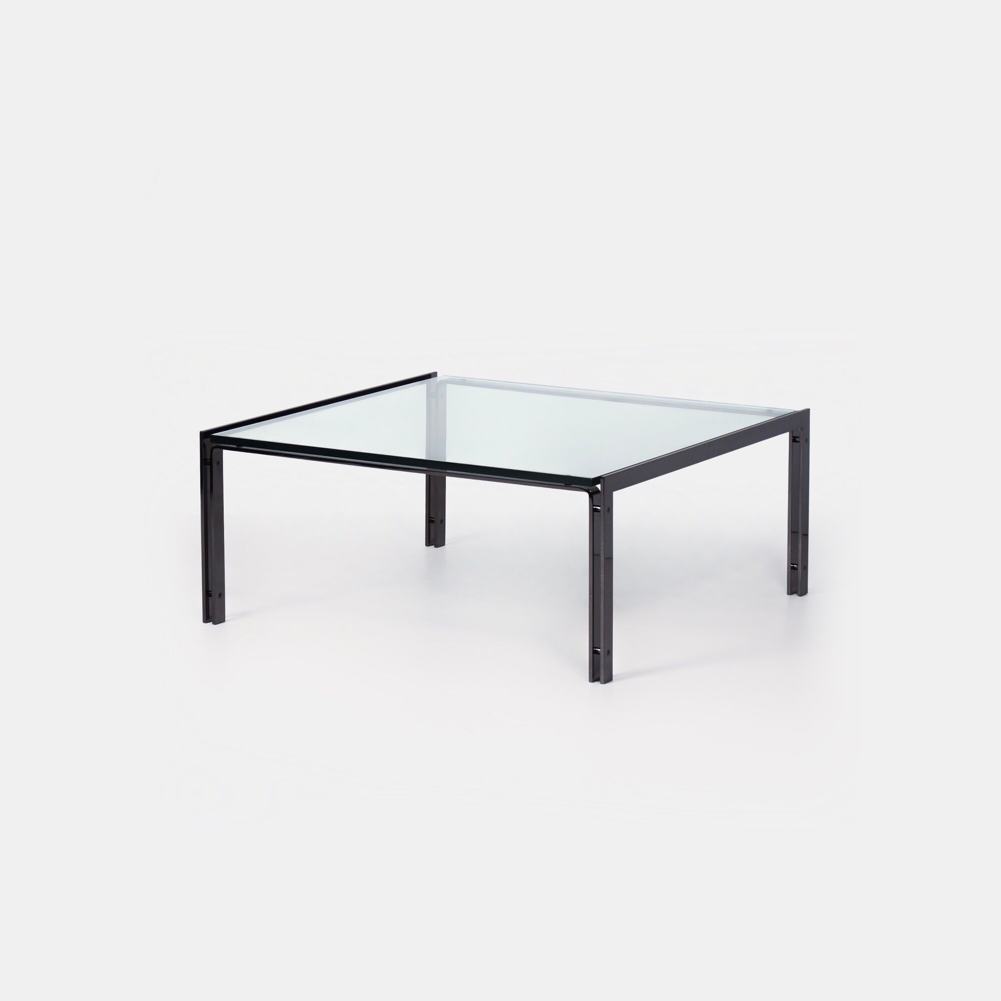 Table basse M1 par Metaform des années 80 en acier inoxydable couleur bronze.