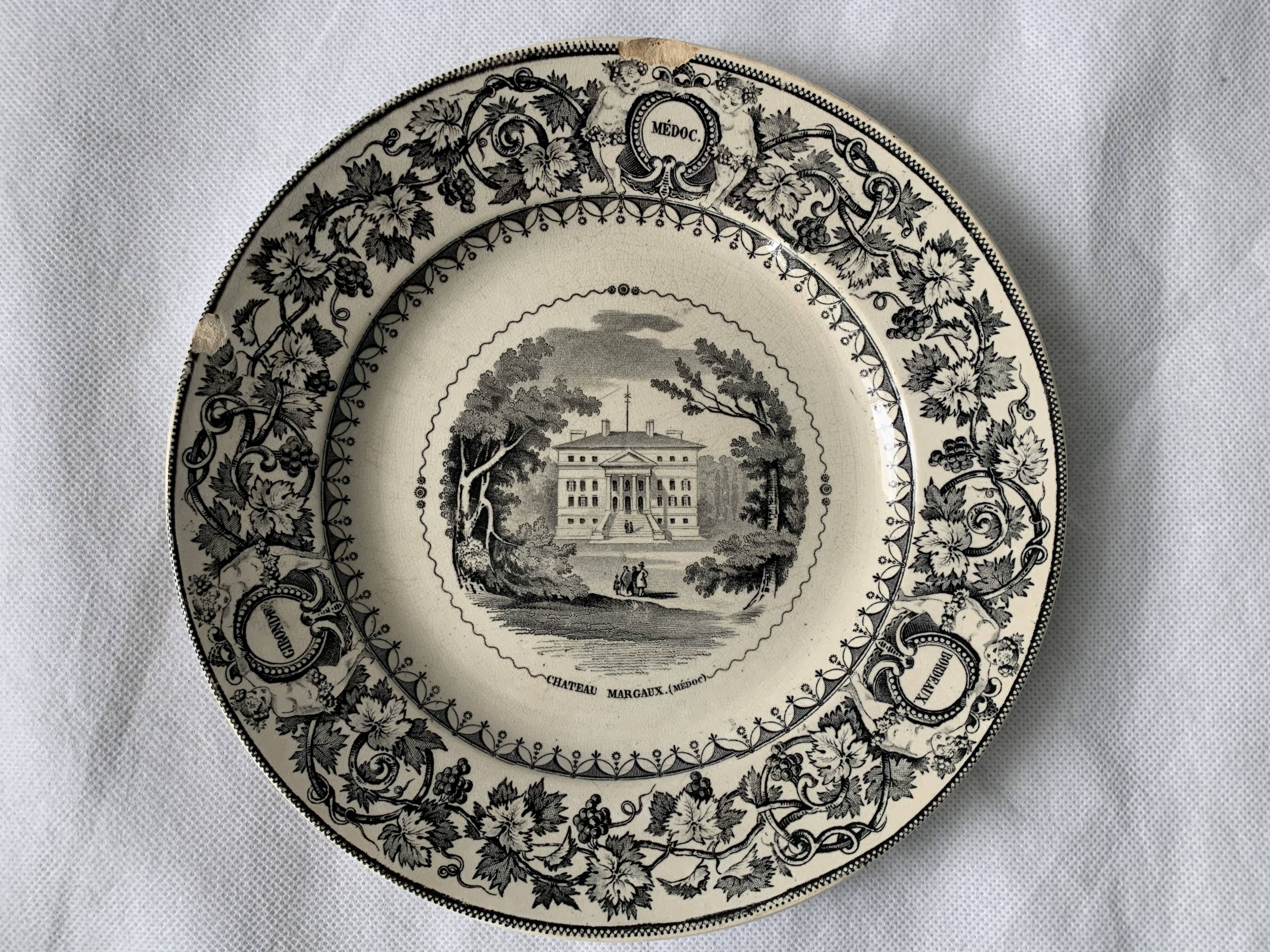 6 old dessert plates Old and Johnston Bordeaux 19th century Médoc and its castles