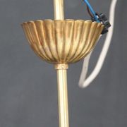 Vintage brass chandelier, moulded glass tulip lampday, circa 1950