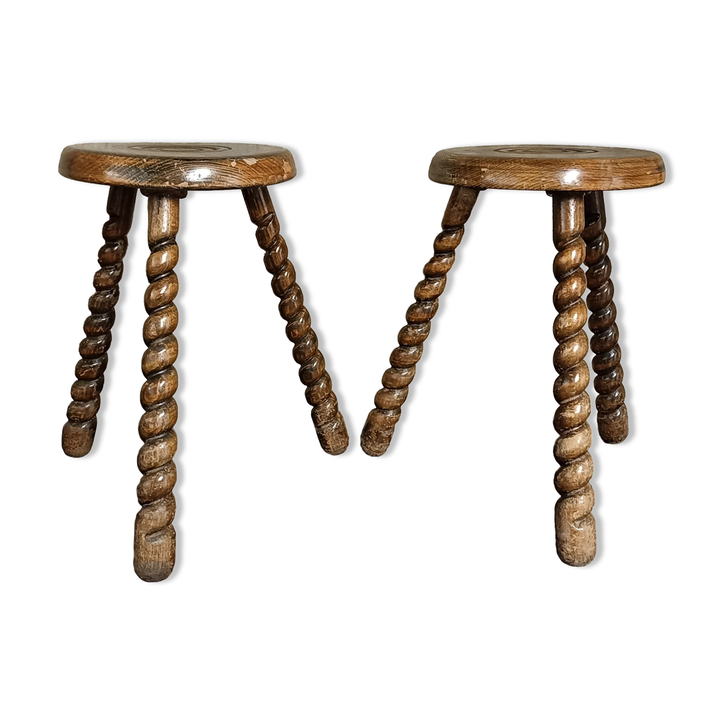 Tabourets tripodes bois pieds torsadés
