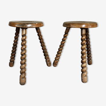 Wooden tripod stools - twisted feet