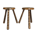 Wooden tripod stools - twisted feet