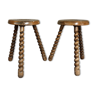 Wooden tripod stools - twisted feet