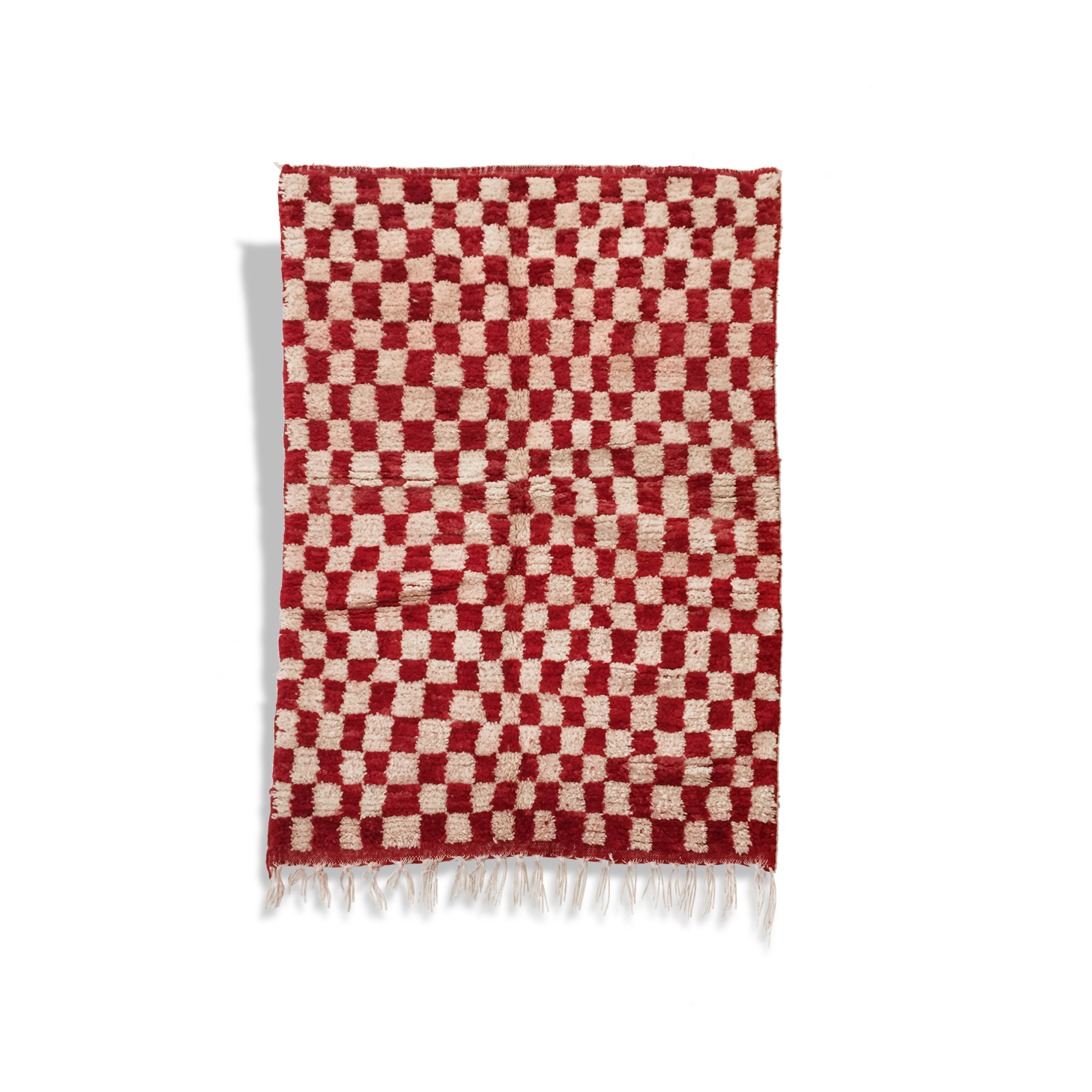 Moroccan Berber carpet boujaad ecru with red checkers 155x105cm