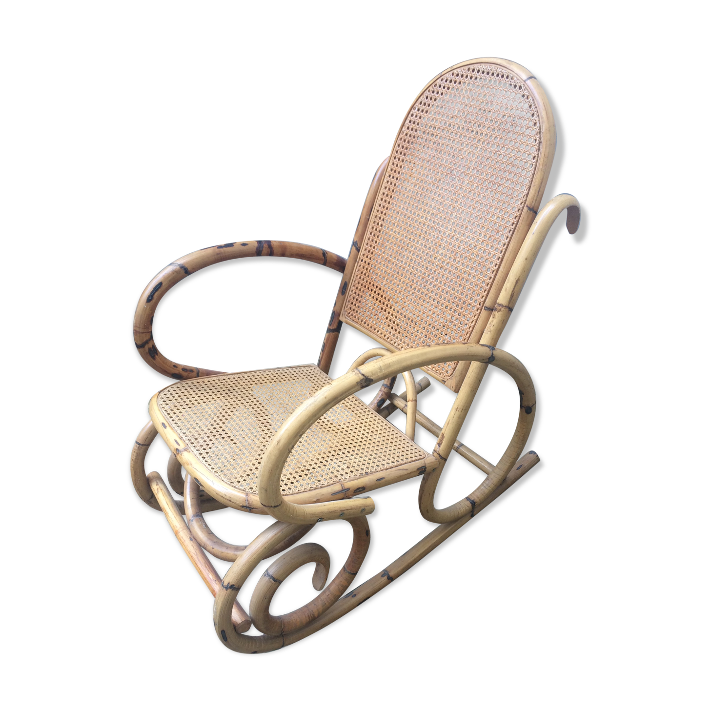 Rockingchair bambou et cannage Selency