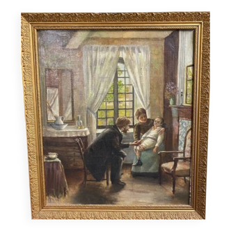 Painting of a doctor's visit in a bourgeois interior