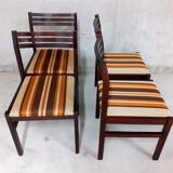 4 vintage chairs in wood and fabric 70s