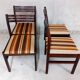 4 chaises vintage en bois et tissu années 70