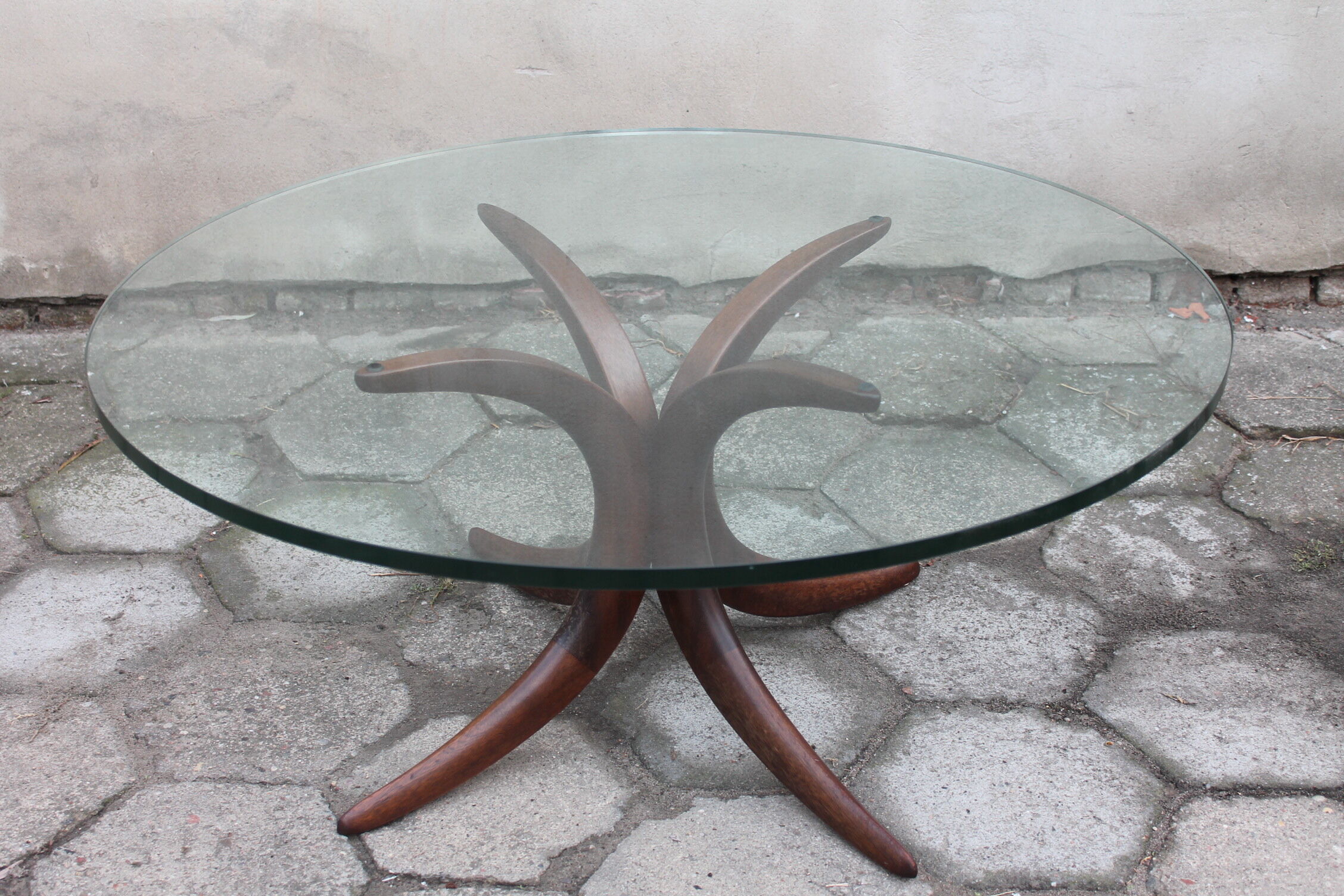 Glass and wood coffee table, 1960