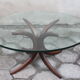 Table à café en verre et en bois, années 1960