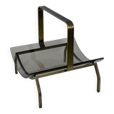 Fontana Arte, Mid-Century brass and curved glass magazine holder. Italy 1960s
