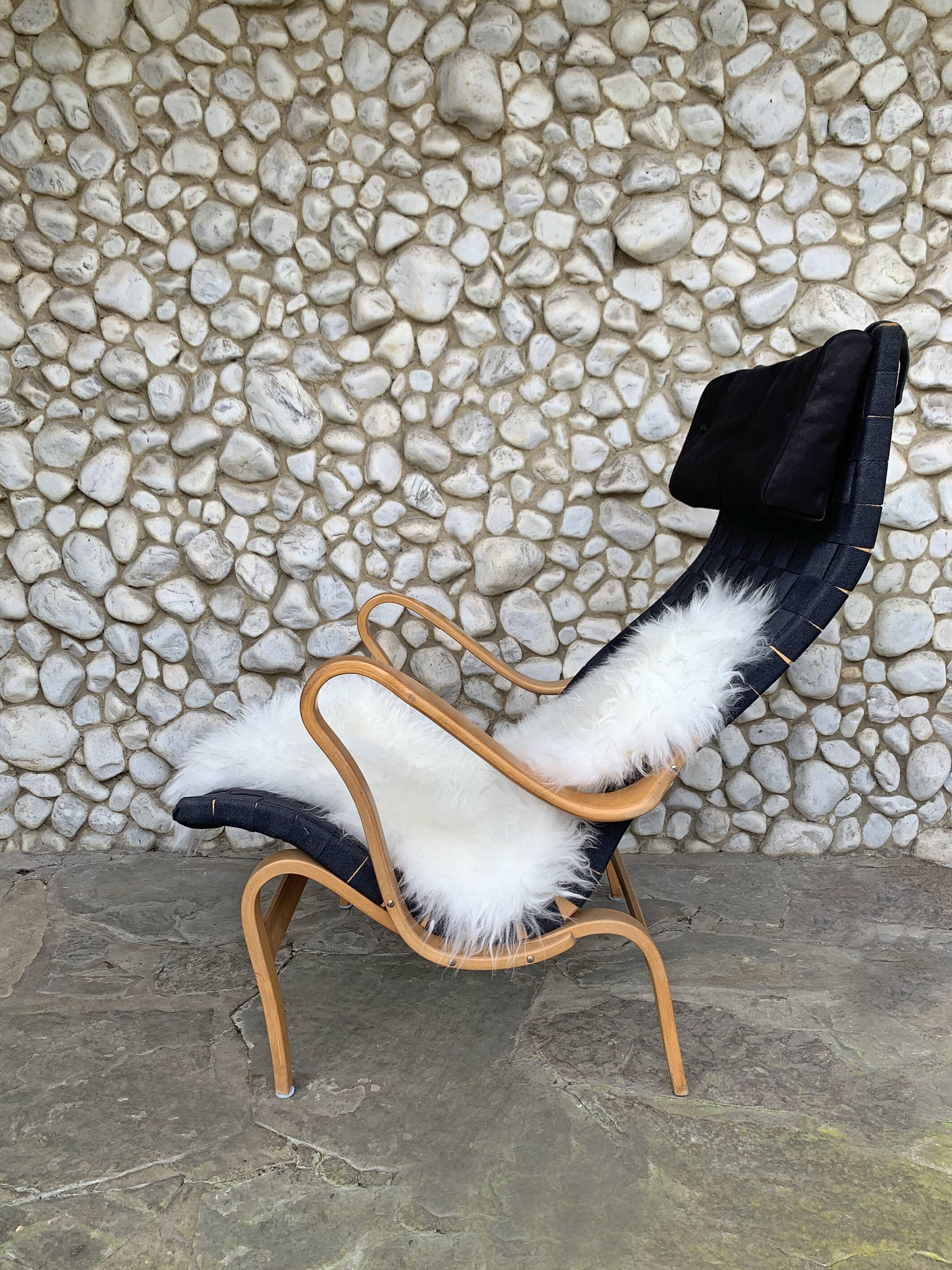 Pernilla armchair in black canvas by Bruno Mathsson, Dux, Sweden 1970