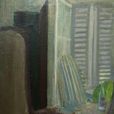 OIL ON CANVAS JEAN MAUFAY ABSTRACT COMPOSITION SCENE OF INTERIOR