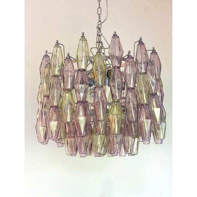 Contemporary Multicolor "Poliedri" Murano Glass Chandelier in Venini Style