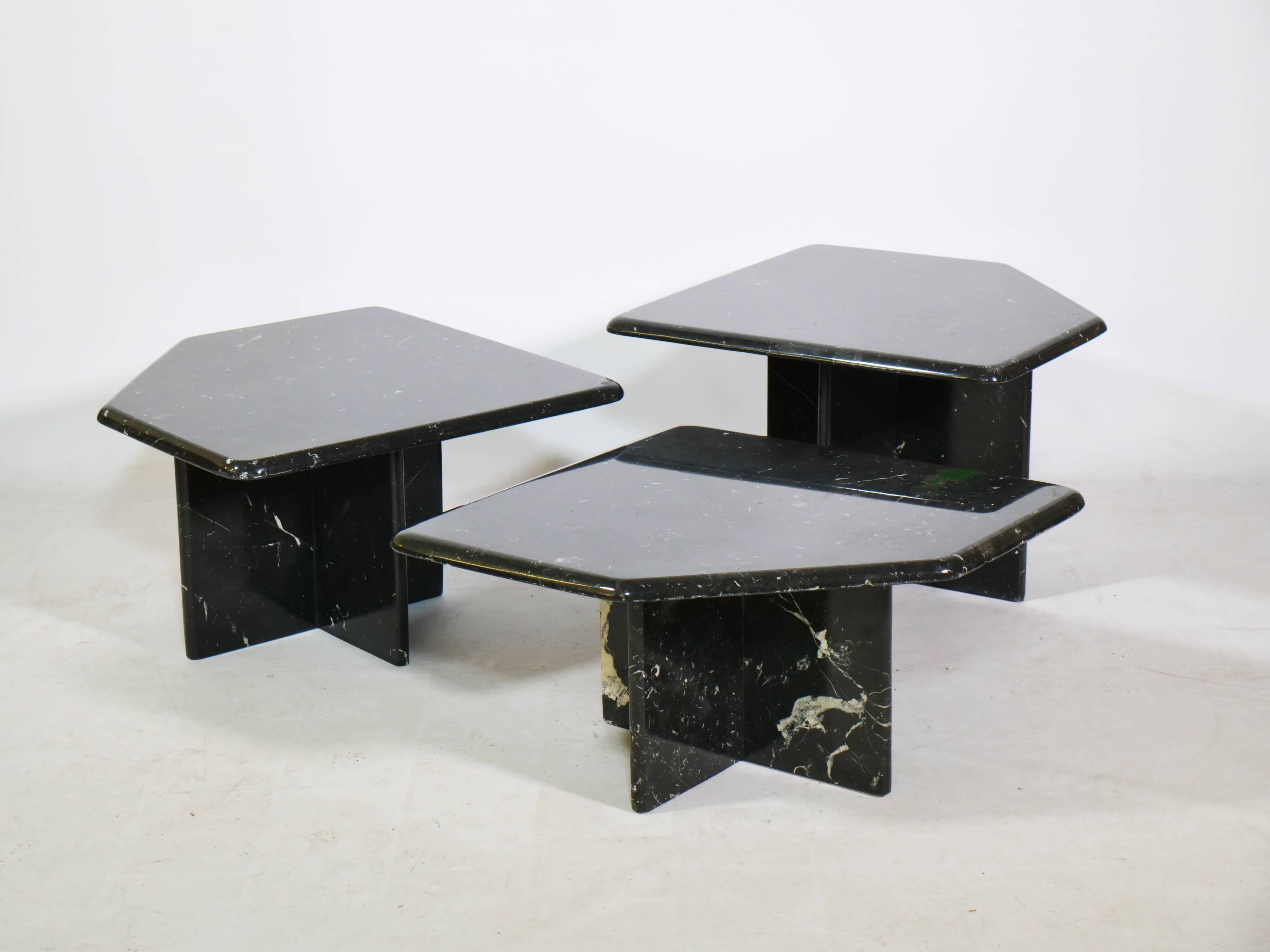 Postmodern marble nesting tables Italy, set of 3, 80s 90s