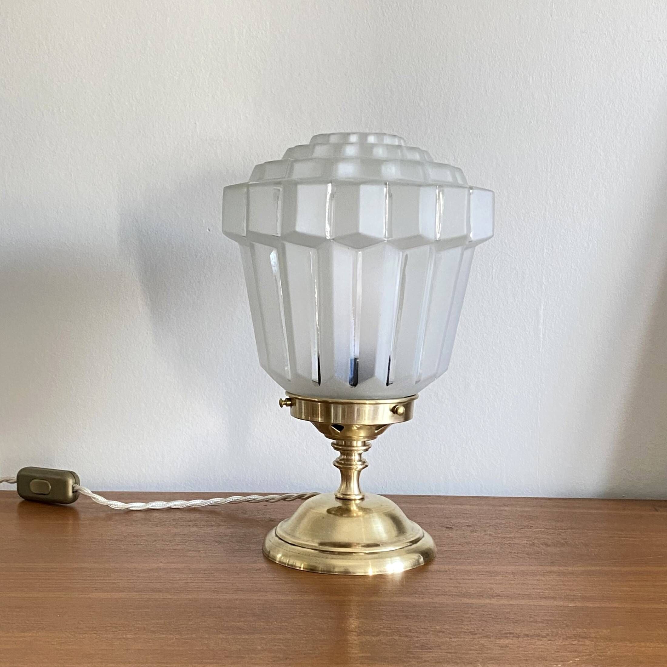 Art deco skyscraper glass globe table lamp and brass foot vintage decoration LAMP-7244