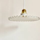 Crenellated opaline pendant light