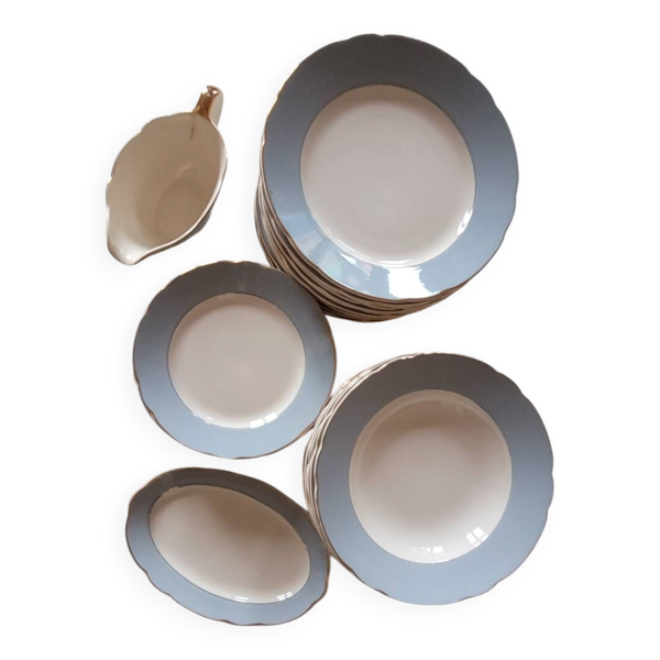 Service de table Villeroy & Boch – Modèle Saar – Bleu pastel & doré –