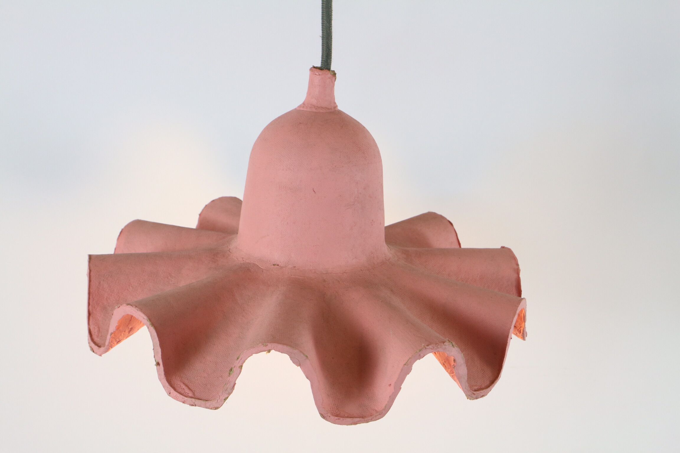 Two lamps/ pendant lamps in recycled cardboard, pink and green, seletti