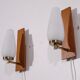 Paire d'appliques vintage scandinave teck et opaline