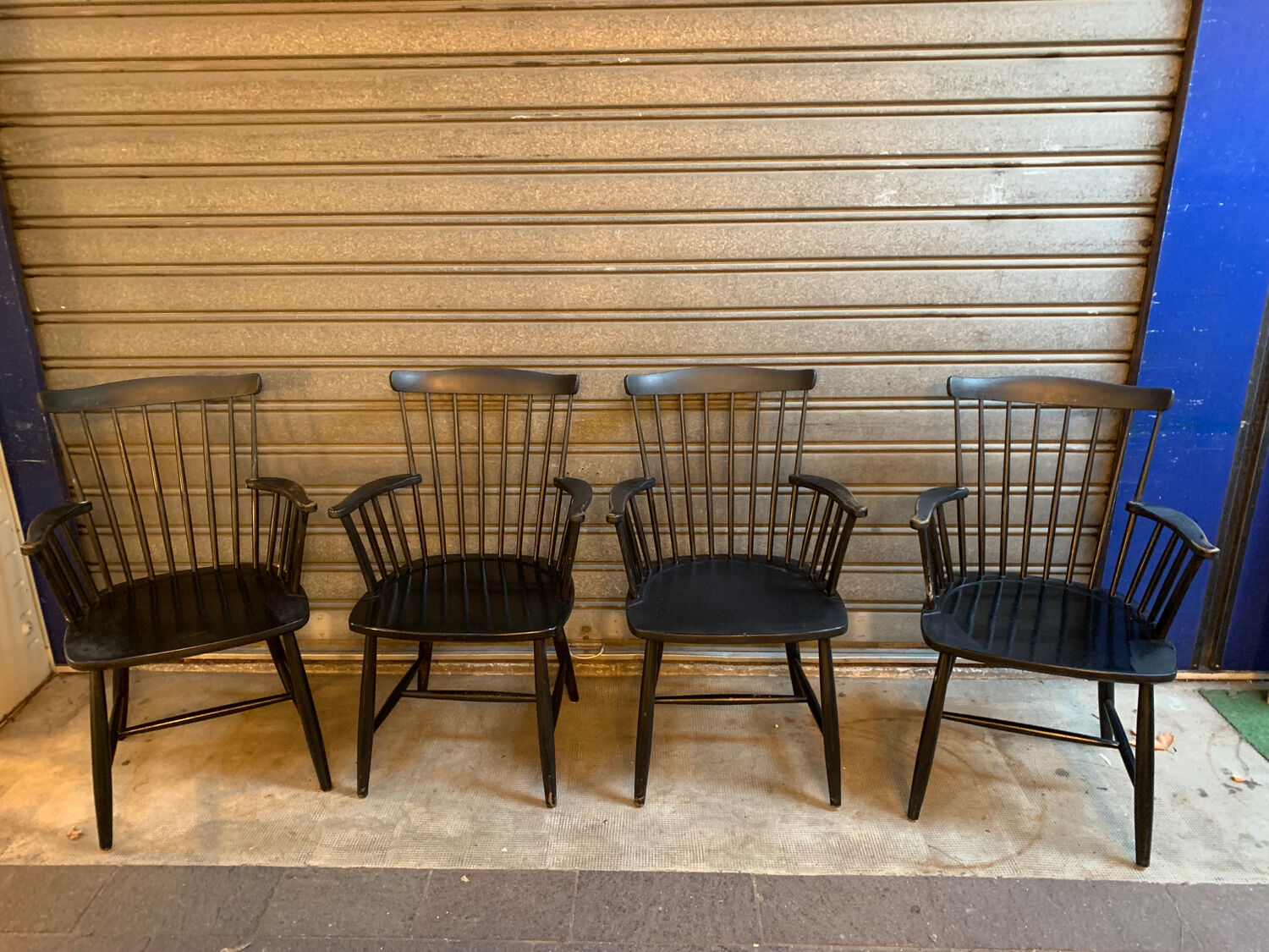 Set of 4 black Sven Erik Fryklund HagaFors armchairs