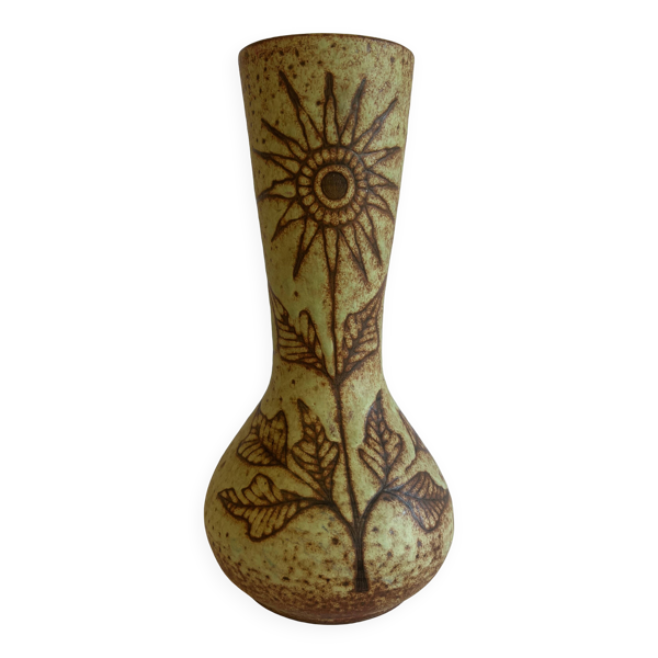 Vase en céramique de Vallauris à décor de tournesol par Jacques Fonck & Jean Mateo circa 1970