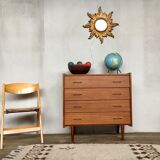 Chest of drawers teak vintage feet spindles 1950s