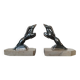 Pair of Gazelles bookends Hippolyte Moreau, signed - Spelter, marble