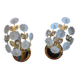Pair of Banci Florence gold metal and crystal flower wall sconces